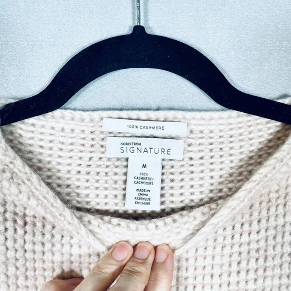Nordstrom Cashmere Sweater Womens M Light Pink Crew Neck Pullover Boxy - Picture 4 of 9